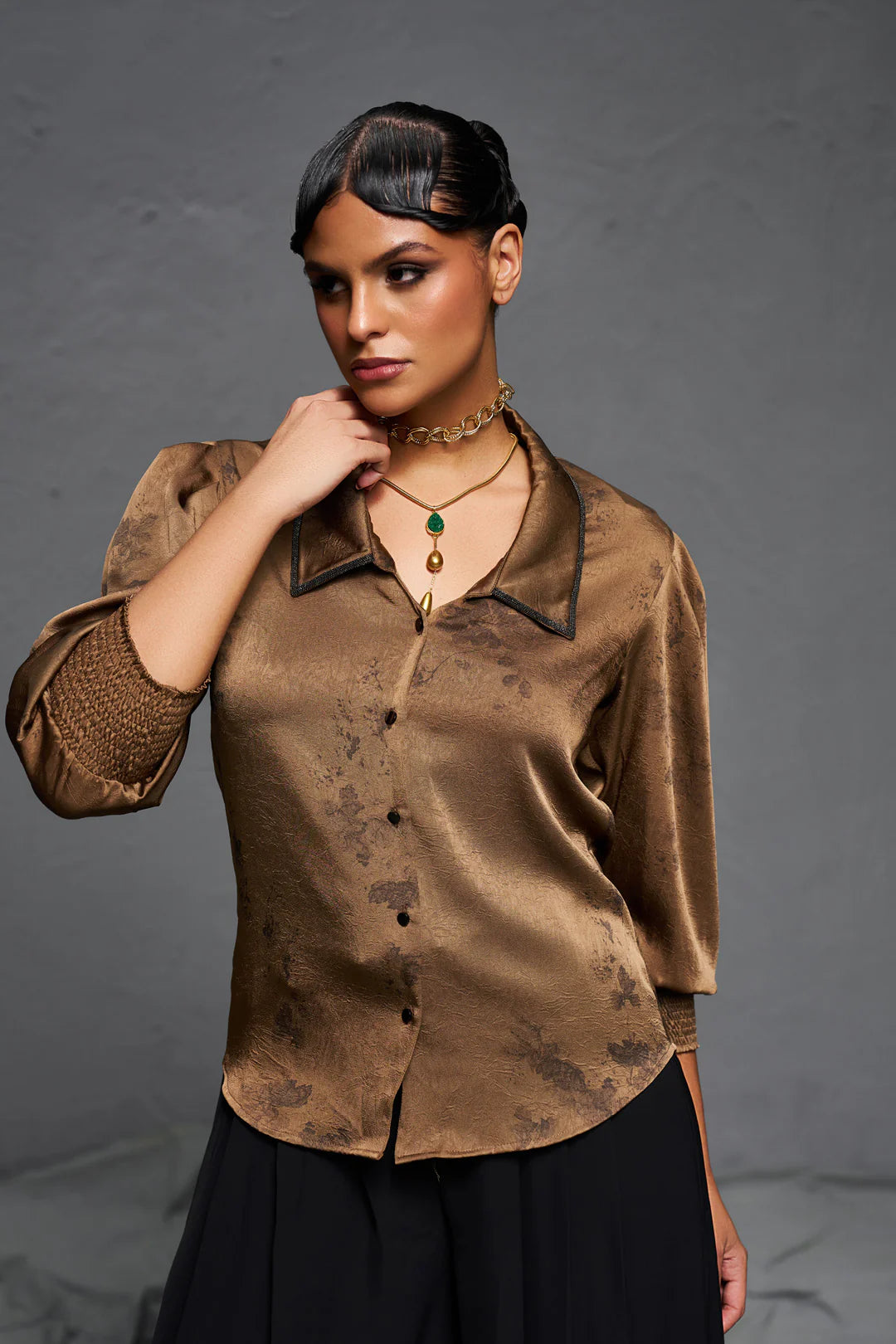 SCHECZZAR Bronze Satin Shirt