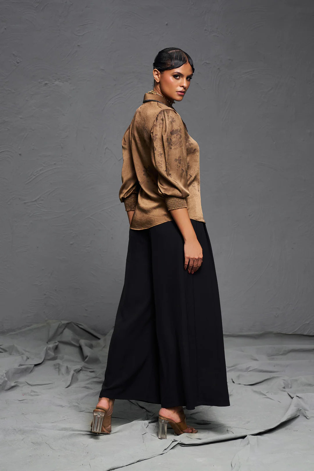 SCHECZZAR Bronze Satin Shirt