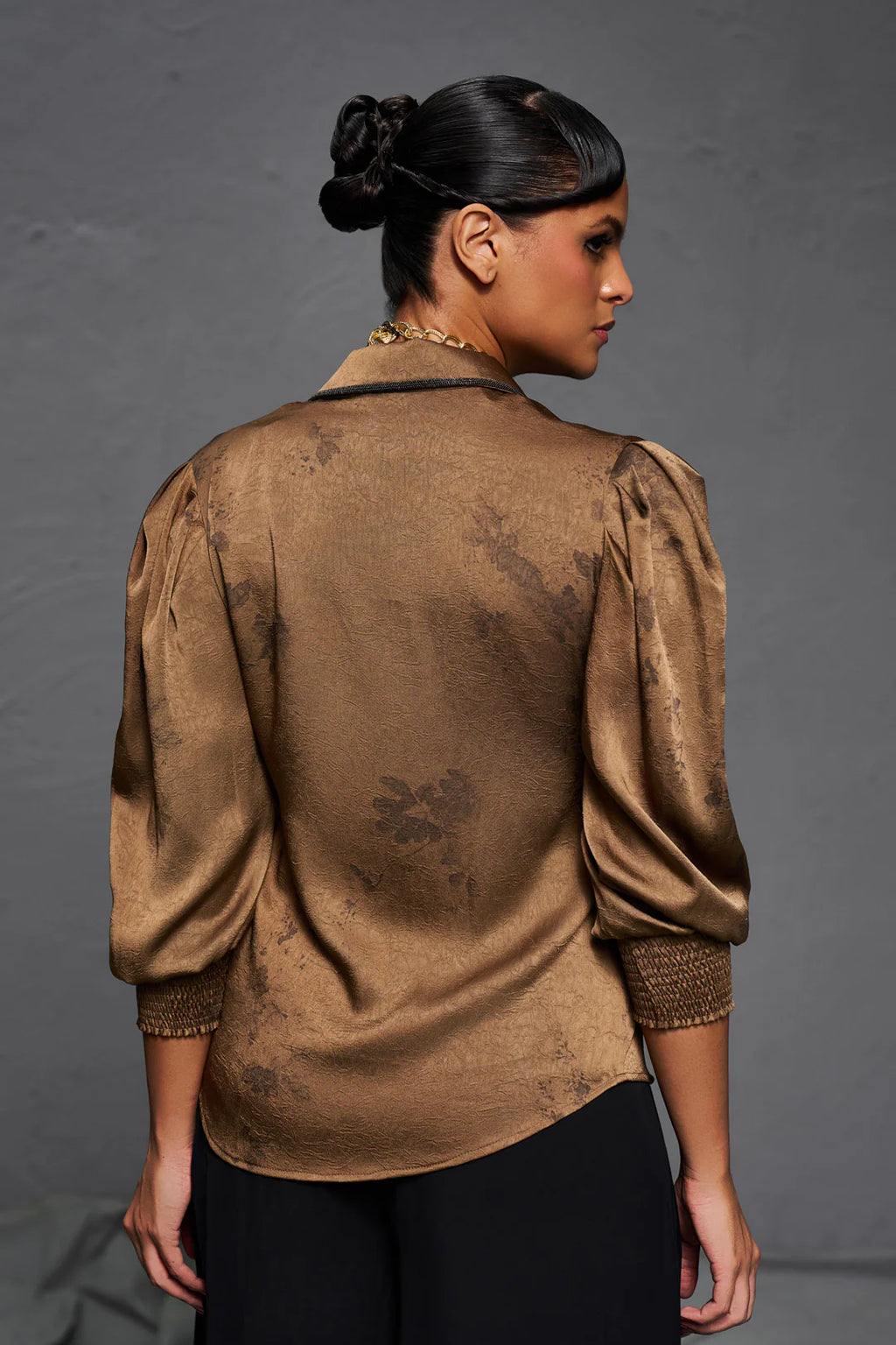 SCHECZZAR Bronze Satin Shirt