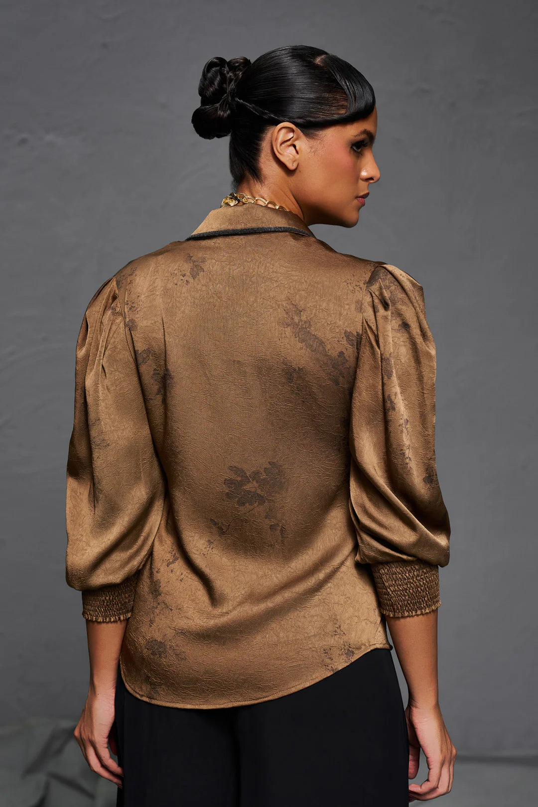 SCHECZZAR Bronze Satin Shirt