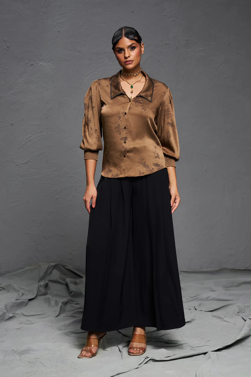 SCHECZZAR Bronze Satin Shirt