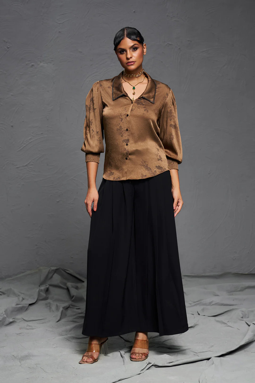 SCHECZZAR Bronze Satin Shirt