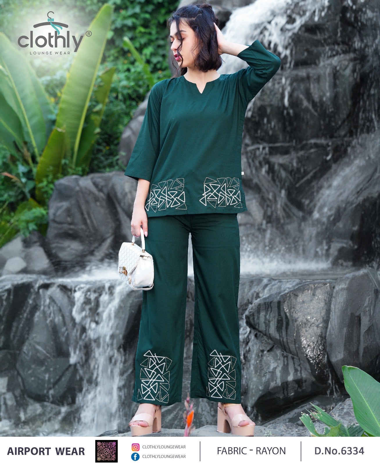 Clothly Airport Wear - Green Geometric Set