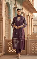 Purple Embroidered Kurti Set