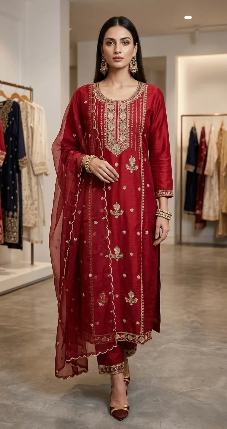 Turquoise Embroidered Kurti Set
