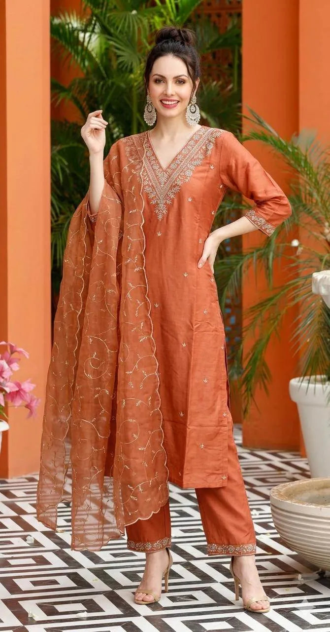 Magenta Embroidered Kurti Set