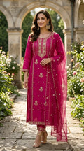 Red Embroidered Kurti Set