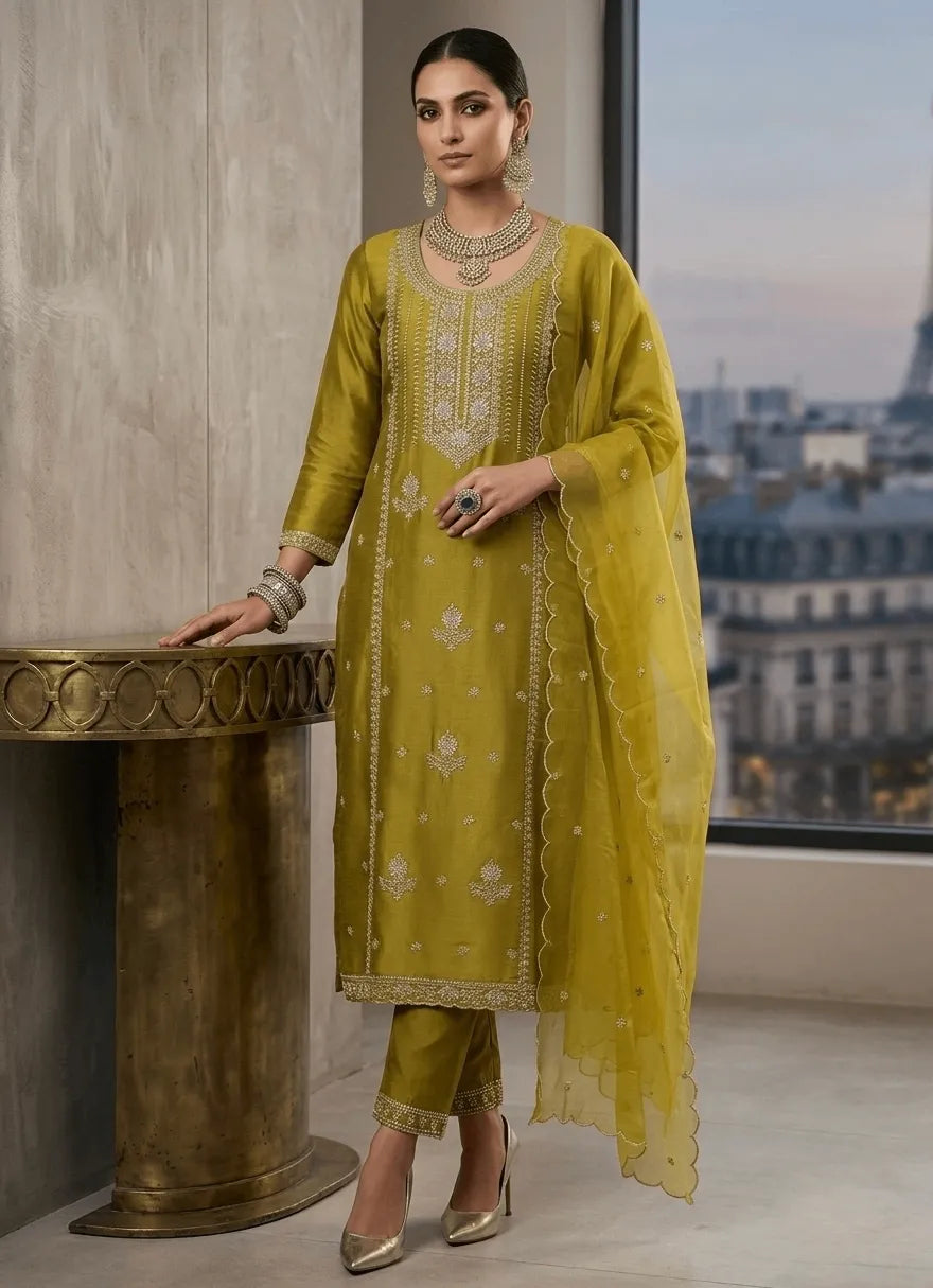 Green Embroidered Kurti Set