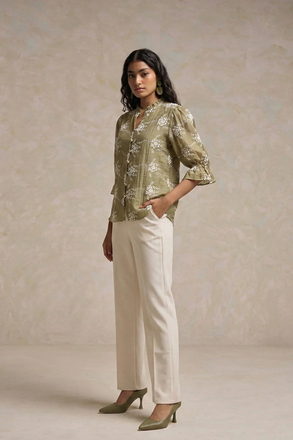 SCHECZZAR Olive Floral Shirt